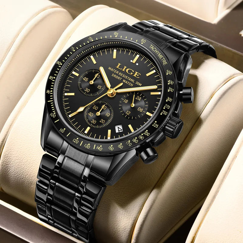 LIGE 2025 - Reloj de lujo para hombre, nuevo, de cuarzo, luminoso, resistente al agua, con cronógrafo y fecha, deportivo