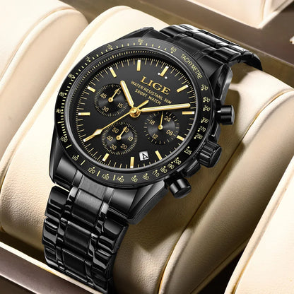 LIGE 2025 - Reloj de lujo para hombre, nuevo, de cuarzo, luminoso, resistente al agua, con cronógrafo y fecha, deportivo