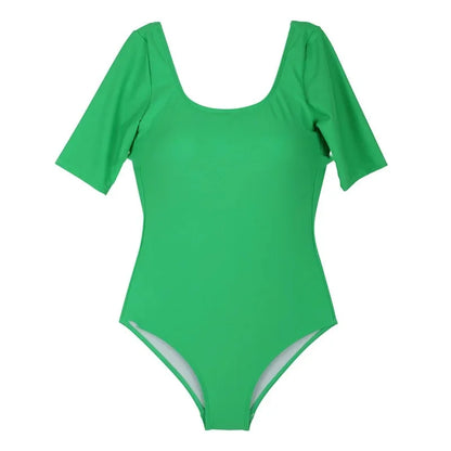 Traje de baño de una pieza para mujer, de manga corta, sexy, adelgazante, para vacaciones en la playa, informal, con pecho grande, modelo femenino, traje de baño blanco coreano