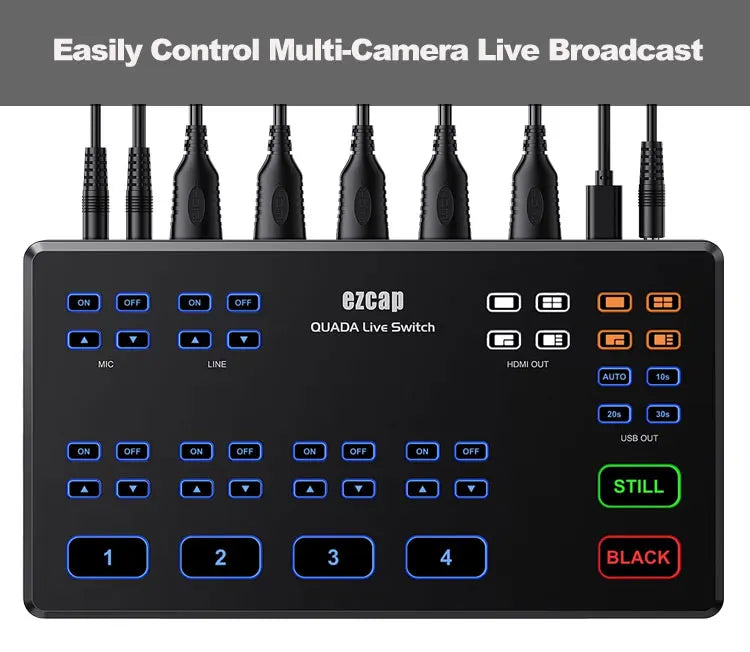 Mezclador de vídeo para transmisión en directo multicámara 1080p60 con 4 HDMI