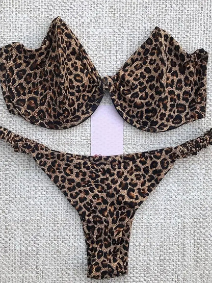 Traje de baño de tanga de leopardo para mujer 2020, conjunto de bikini sexy con estampado push up, traje de baño femenino, conjunto de bikini brasileño, traje de baño Biquini