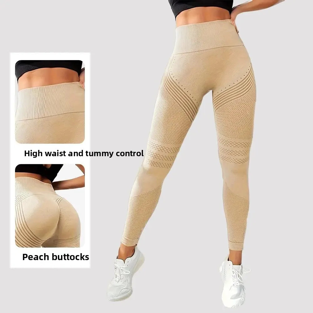 Pantalones de yoga de punto sin costuras de cintura alta para mujer, pantalones ajustados de fitness, pantalones deportivos de nueve puntos para correr, pantalones de gimnasio, realce de glúteos.