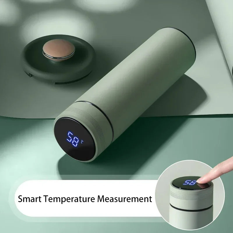 Termo de acero inoxidable dividido de 500 ml con pantalla de temperatura, aislado al vacío, ideal para exteriores, regalo para el Día del Padre.