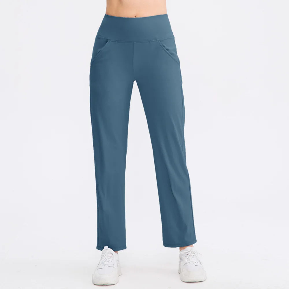 Pantalones deportivos para mujer, estilo casual, para yoga, holgados, de talle alto, elásticos, para entrenamiento físico, rectos, para correr, Yu02334