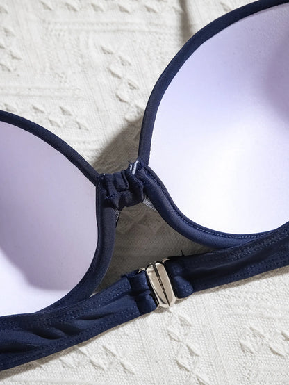 Conjunto de bikini de dos piezas con cuello halter para mujer, bañador sexy liso, push up ajustado, sin espalda, traje de baño de verano para playa, 2025