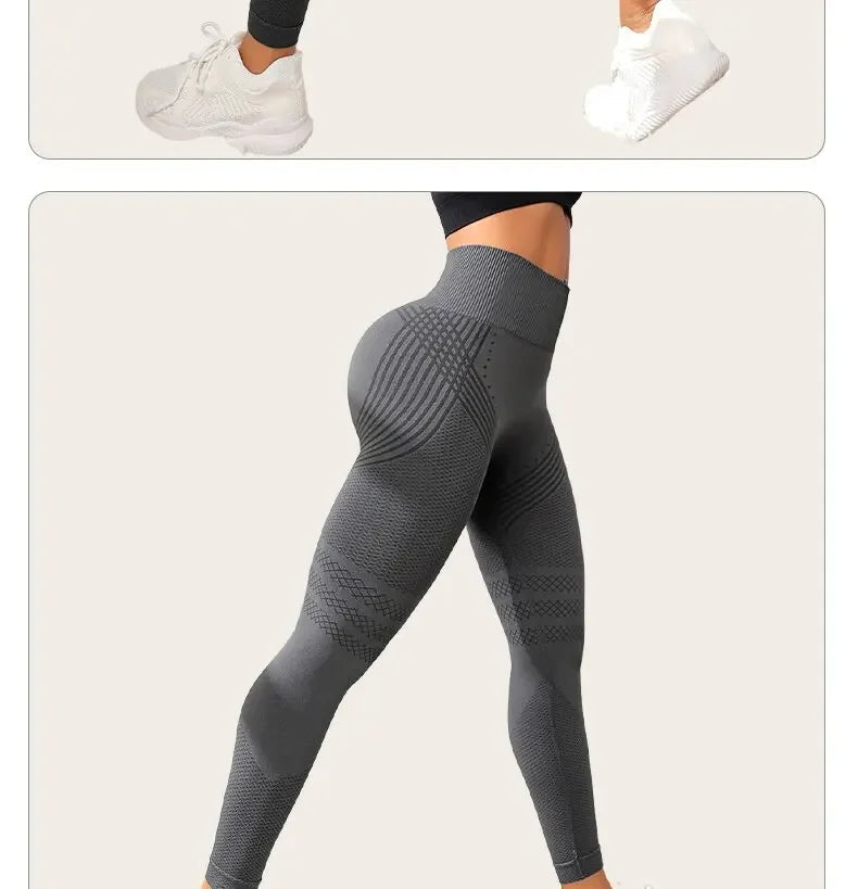 Pantalones de yoga de punto sin costuras de cintura alta para mujer, pantalones ajustados de fitness, pantalones deportivos de nueve puntos para correr, pantalones de gimnasio, realce de glúteos.
