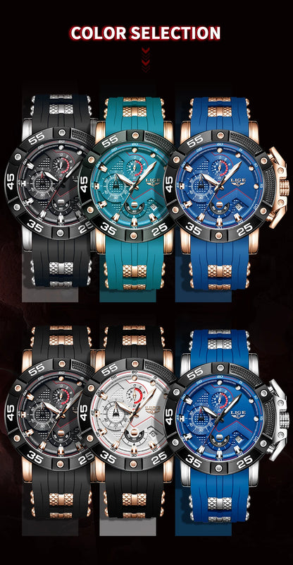 Relojes LIGE para hombre, marca superior, lujo, esfera grande, silicona, militar, deportivo, impermeable, cuarzo, para hombre, Relogio Masculino.