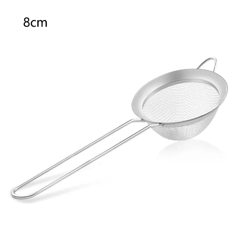Filtro de malla de acero inoxidable con cuchara ranurada, esencial para la cocina, paquete de 3, colador de alimentos finos con mango largo para cocinar