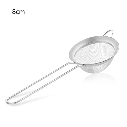 Filtro de malla de acero inoxidable con cuchara ranurada, esencial para la cocina, paquete de 3, colador de alimentos finos con mango largo para cocinar