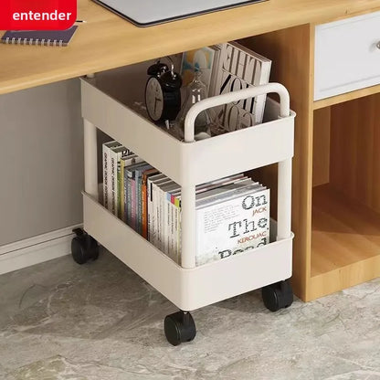 Librería móvil sencilla junto a escritorio con ruedas Escritorio de oficina debajo de almacenamiento en capas Ra Carrito pequeño Estantería de lectura