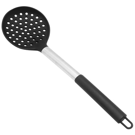 Cuchara ranurada de silicona, libre de BPA y resistente al calor hasta 268 °C, mango de acero inoxidable, espumadera de cocina antiadherente sin costuras.