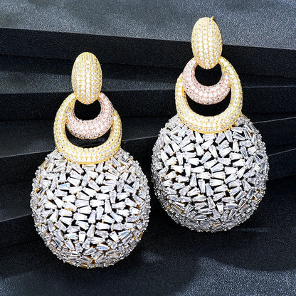 GODKI Nuevos y lujosos pendientes redondos colgantes para mujer, para bodas, fiestas, pendientes dorados huecos de Dubái, joyería de moda de alta calidad