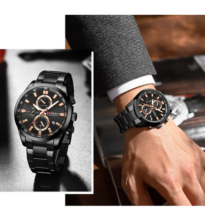 Reloj deportivo CURREN de cuarzo con cronógrafo para hombre - Pulsera de acero inoxidable y esfera multifuncional