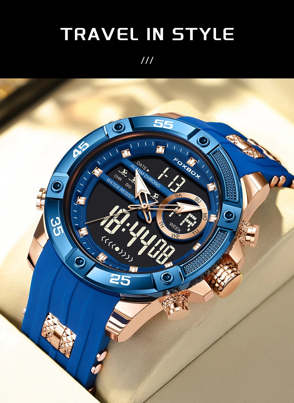 Nuevo reloj de pulsera de cuarzo original de lujo de la marca FOXBOX para hombre, reloj analógico digital resistente al agua de estilo militar a la moda para hombre