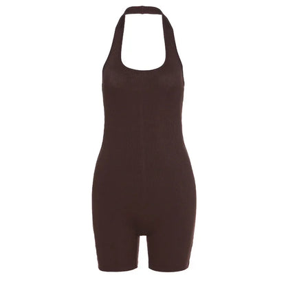 Mono deportivo ajustado con espalda hueca sexy sin mangas para mujer, pantalones cortos multifuncionales de primavera y verano