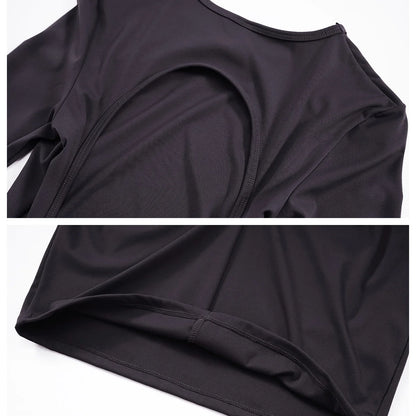 Nuevo conjunto de yoga y fitness para mujer, mono deportivo para entrenamiento, mono de manga larga, vestido sexy con cuello halter, falda ajustada