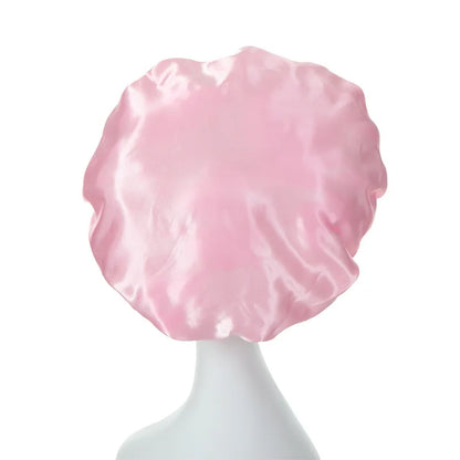 Gorro de dormir para mujer, gorro de seda satinado de doble capa, ajustable, para ducha, para cabello rizado, accesorios de peinado.