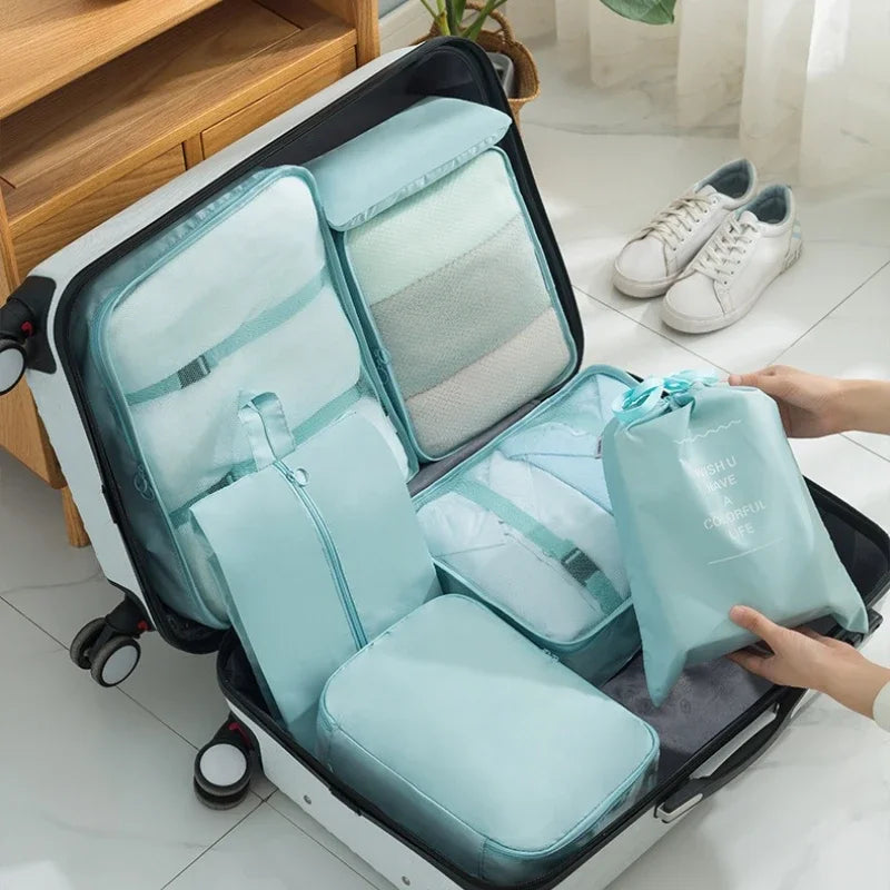 Juego de 7 bolsas organizadoras de viaje, bolsas de almacenamiento, maletas, cubos de embalaje, estuches portátiles, bolsa para ordenar ropa y zapatos, plegable