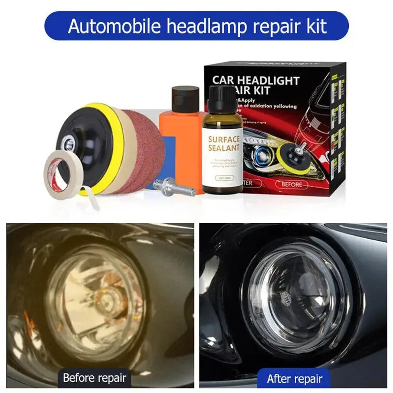 Kit de restauración de faros de coche, abrillantador químico, pulidor de faros, restaurador, juego de pasta de pulido, cera para lijado de faros de coche