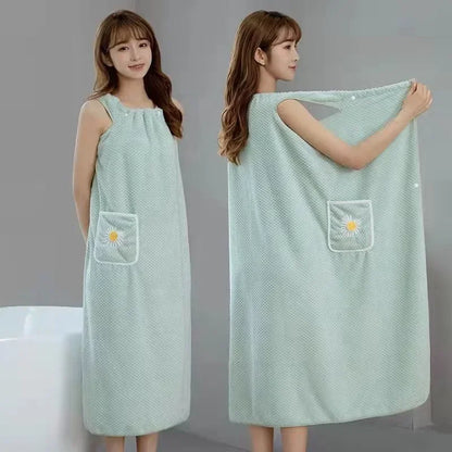 Toalla de baño para el hogar, para mujeres, usable, para adultos, absorbente de agua, poliéster, para cabello seco, falda, estilo largo, para baño, lavable, bata de baño