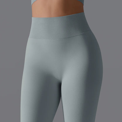 Leggings deportivos de yoga para mujer, sin costuras, cintura alta, elásticos, color sólido, para gimnasio, correr, secado rápido, realce y efecto moldeador.