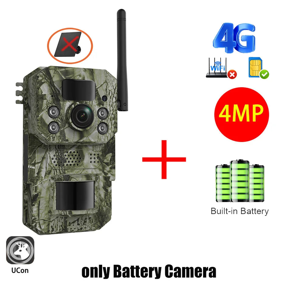 Cámara INQMEGA4G 2K 5MP con sensor de movimiento PIR, temporizador de disparo, visión nocturna, IP66, ideal para caza, senderismo, fauna silvestre, con batería y carga solar.