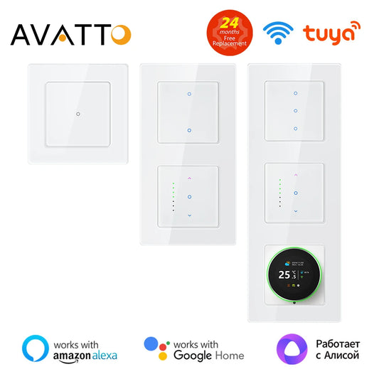 Interruptor de luz inteligente AVATTO Tuya WiFi/Interruptor de cortina con diseño táctil, persianas enrollables motorizadas, compatible con Alexa y Google Home.