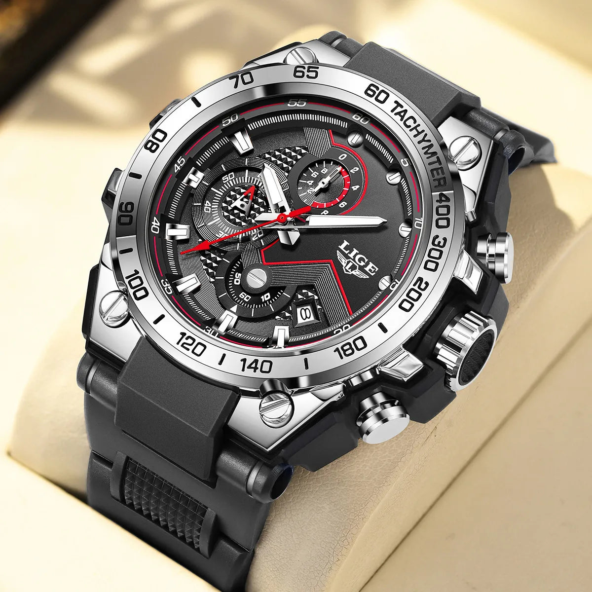 Reloj LIGE para hombre, multifunción, correa de silicona, resistente al agua, luminoso, calendario, moda, deportivo, cuarzo.