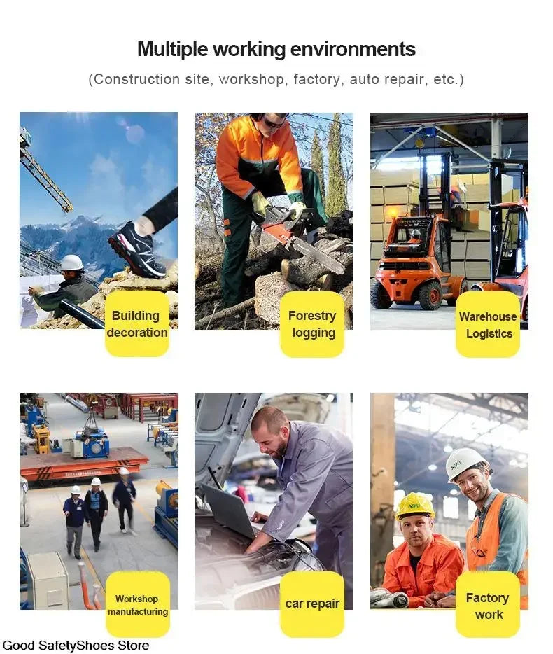 Botas de seguridad de caña alta para hombre, con puntera de acero y protección antipinchazos. Calzado de trabajo resistente y protector para la construcción.