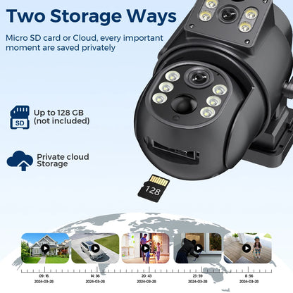 Cámara WiFi solar 4K HD de 8 MP para exteriores con batería integrada, doble lente, cámara de seguridad 2K, panel solar, videovigilancia inalámbrica iCSee