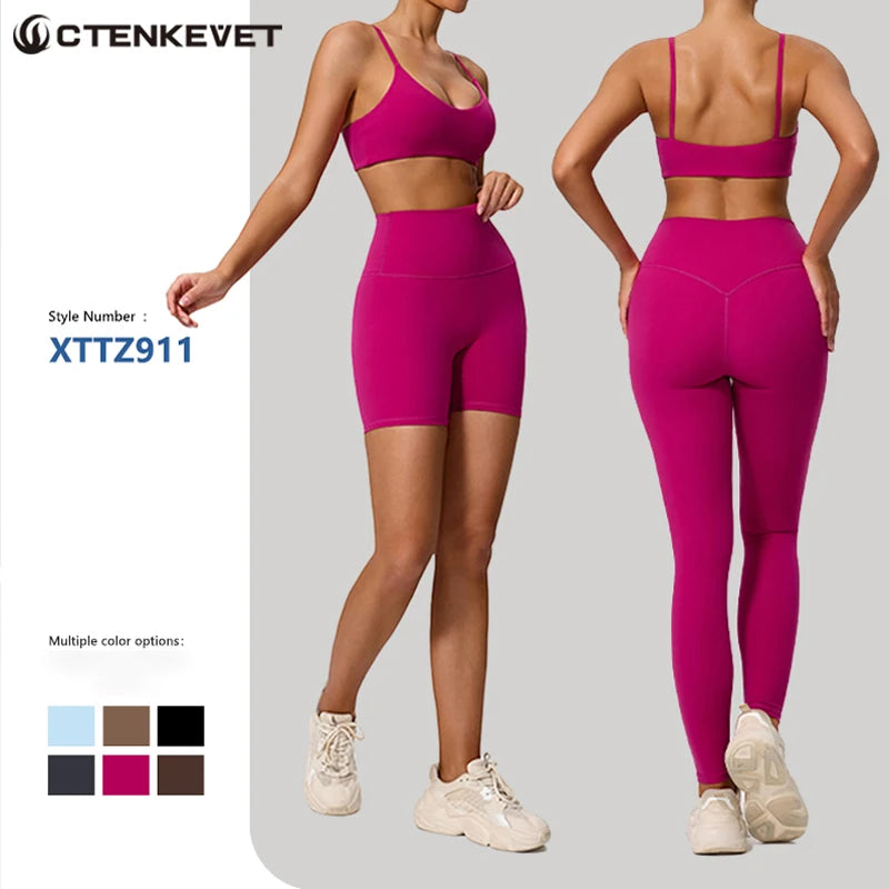 Ctenkevet - Conjunto deportivo de 2 piezas sin mangas para mujer, de verano, para gimnasio, yoga, de cintura alta, transpirable, mallas deportivas para mujer
