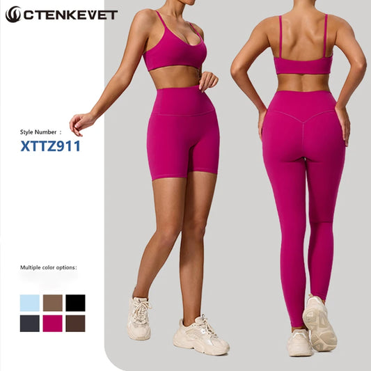 Ctenkevet - Conjunto deportivo de 2 piezas sin mangas para mujer, de verano, para gimnasio, yoga, de cintura alta, transpirable, mallas deportivas para mujer