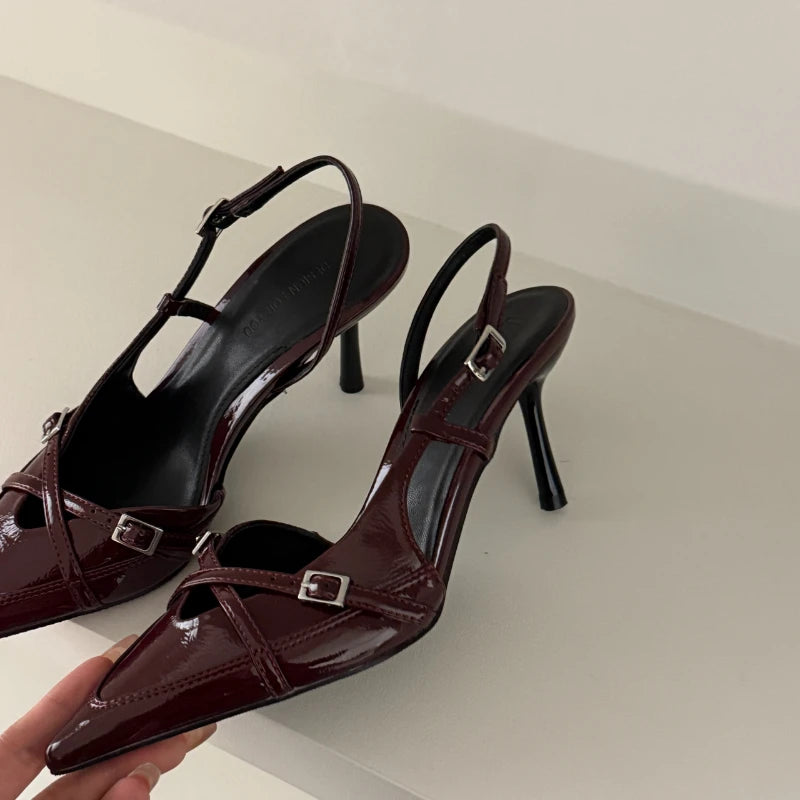 2025 New Women's Sandals Trendy Buckle Designer Summer Elegant Pointed Toe Pumps High Heels Outdoor Banquet Slingback Shoes