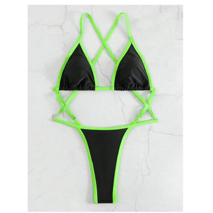 Traje de baño de una pieza con cuello halter y ribete en contraste para mujer, traje de baño sexy para playa de verano