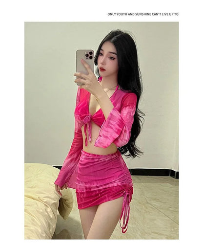 Conjunto de bikini para mujer, traje de baño Vaion separado, Pure Desire, sexy, de cuatro piezas, conservador, ajustado, pecho pequeño, fruncido, persona...