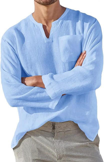 Camisa de lino para hombre 2025, transpirable, color sólido, manga larga, estilo Harajuku, informal, camisa hawaiana, tallas grandes S-5XL