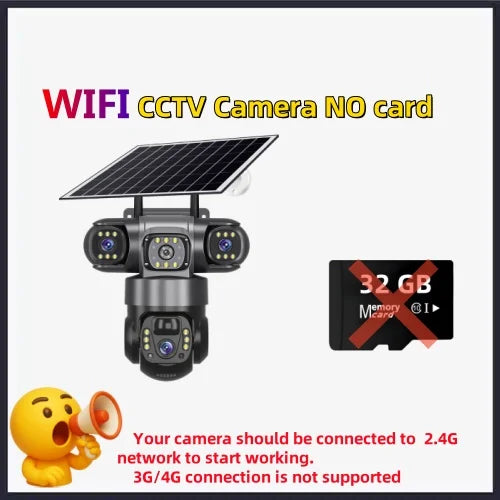 Cámara solar WiFi V380 Pro de 15 MP con 3 lentes, 3 pantallas, zoom 10x, detección de movimiento, resistente al agua, visión nocturna y protección CCTV.