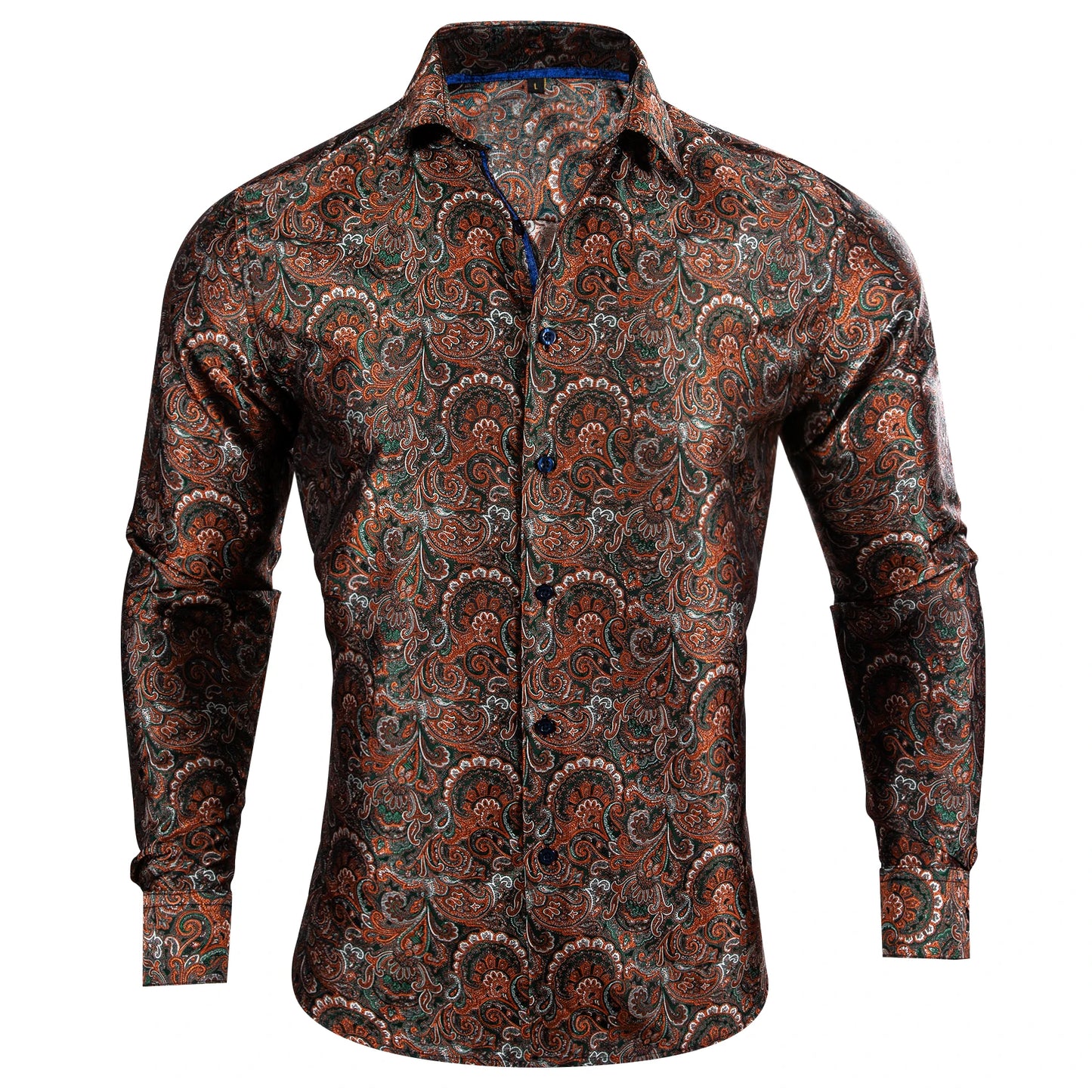 Camisas clásicas negras estampadas y bordadas para hombre, solapa de seda, manga larga, corte formal exquisito, ideales para eventos de negocios y fiestas. Barry.Wang CY-0407