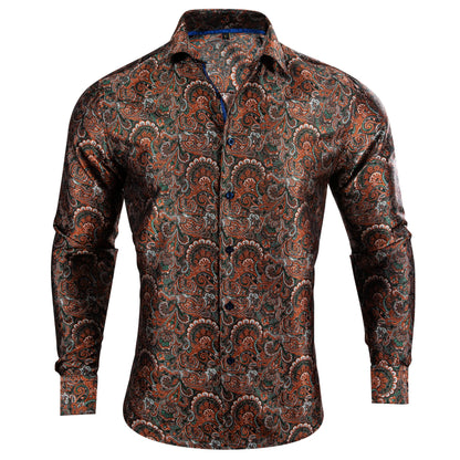 Camisas clásicas negras estampadas y bordadas para hombre, solapa de seda, manga larga, corte formal exquisito, ideales para eventos de negocios y fiestas. Barry.Wang CY-0407
