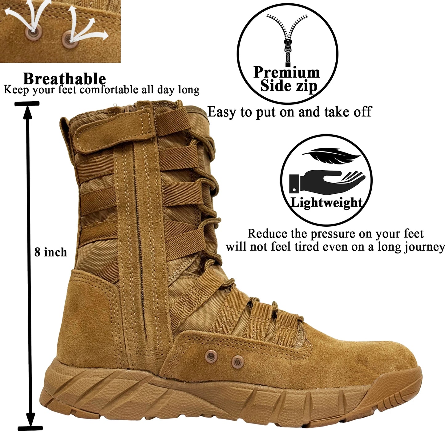 Botas tácticas de combate LAHORS de piel de ante ligera para hombre, ideales para senderismo al aire libre, estilo militar del desierto, transpirables, hasta el tobillo, fabricadas en material sintético.