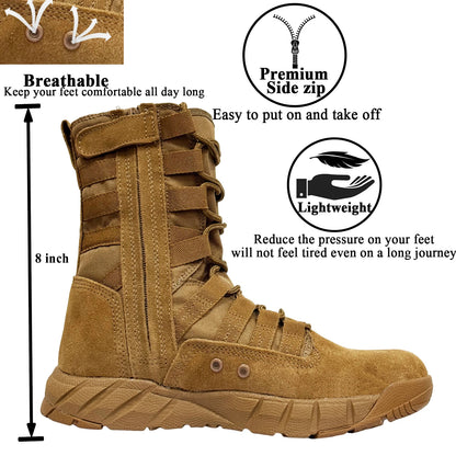 Botas tácticas de combate LAHORS de piel de ante ligera para hombre, ideales para senderismo al aire libre, estilo militar del desierto, transpirables, hasta el tobillo, fabricadas en material sintético.
