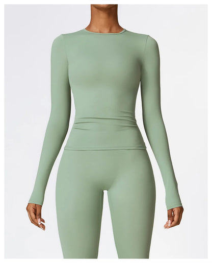2PCS Seamless Yoga Set Women Workout Set Sportswear Gym Clothing Fitness Long Sleeve Crop Top High Waist Leggings Sports Suits