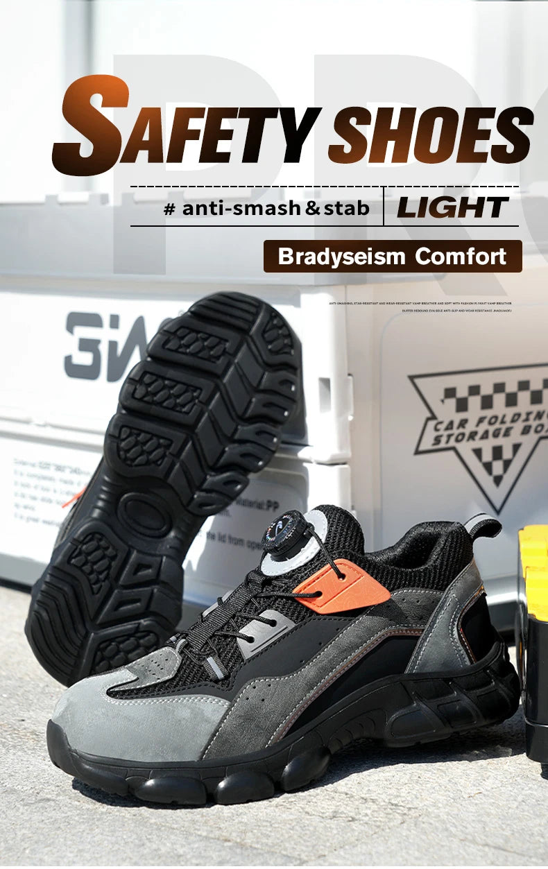 Zapatos de seguridad con botón giratorio para hombre, calzado de trabajo antigolpes y antiperforación, calzado deportivo de moda, botas protectoras de seguridad.