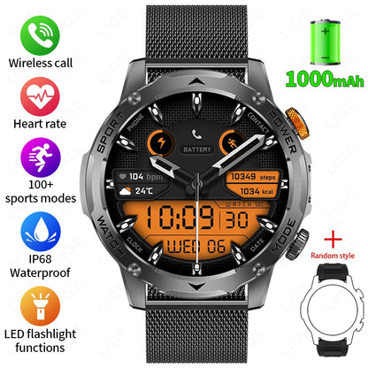 Reloj inteligente para hombre, nuevo, con batería de 1000 mAh, pantalla AMOLED HD de 1,7 pulgadas, control del ritmo cardíaco, linterna, llamadas Bluetooth, reloj inteligente de salud para hombre.