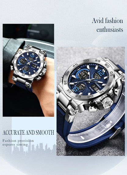 Reloj de pulsera deportivo para hombre FOXBOX Fashion Luxury Quartz, militar, impermeable, con doble pantalla, cronógrafo luminoso + CAJA