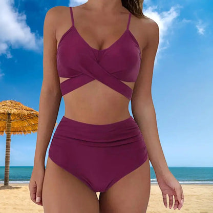 Summer Swimsuit  Stylish Cross Bandage Bra Panties Bikini Set  Breathable Bikini Set