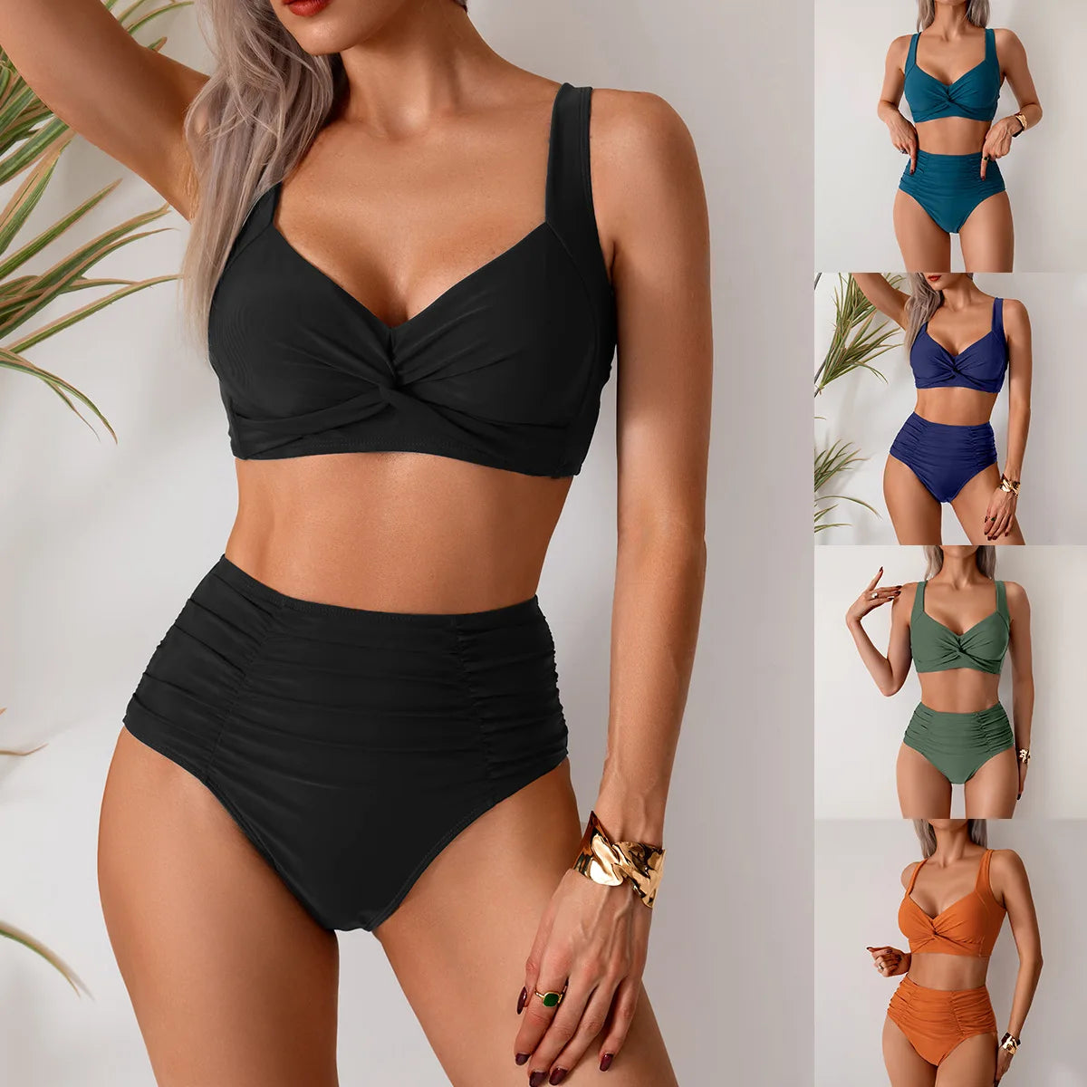 Sexy Black Two Piece Swimsuit Women Solid Push Up Padded Bikini Set Beachwear Summer Swimwear High Cut Bathing Suit Biquinis