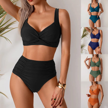 Sexy Black Two Piece Swimsuit Women Solid Push Up Padded Bikini Set Beachwear Summer Swimwear High Cut Bathing Suit Biquinis