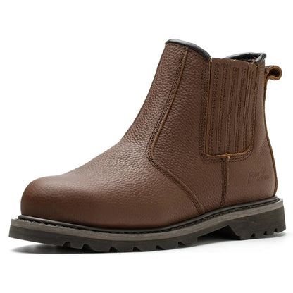 Botas de seguridad de cuero genuino para hombre. Botas protectoras indestructibles Goodyear para soldador con puntera de acero.