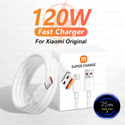 Cable de carga rápida USB Turbo Original de 120 W para Xiaomi Mi 15 Pro 14 13 12 11 6A 67W Tipo C Cable de carga Redmi Note 10 9 8 7 K70